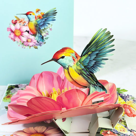3D Pop-Up Hummingbird Flower Greeting Card | Floral Gift