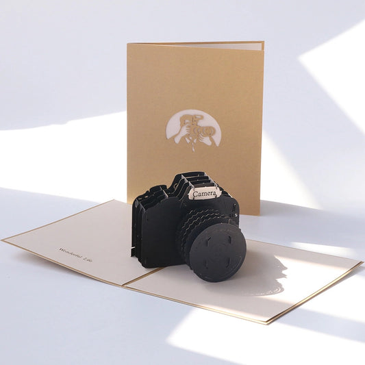 3D vintage camera pop-up greeting card with detailed black camera design