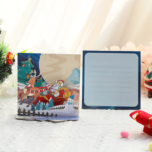 3D Christmas pop-up card featuring Santa Claus and reindeer winter scene