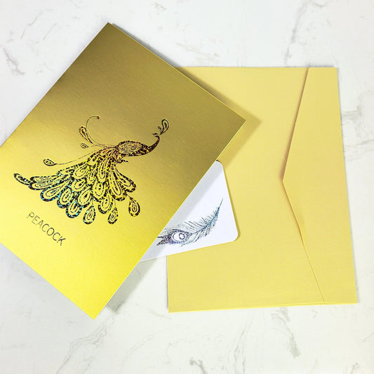 3D peacock pop-up greeting card with gold envelope