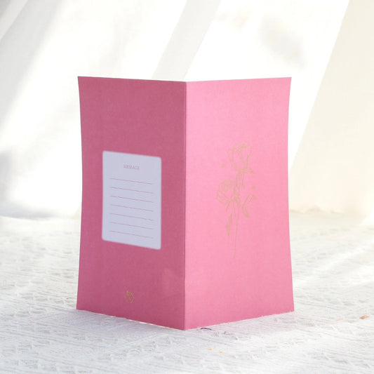 Pink 3D flower pop-up greeting card with message area