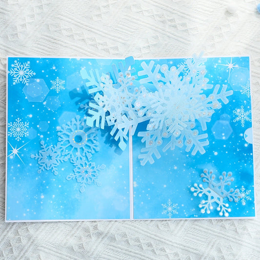 3D blue snowflake pop-up Christmas card opened