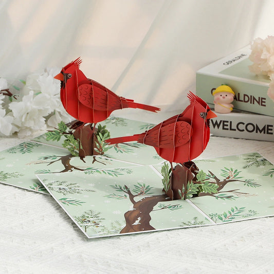 3D pop-up cardinal bird greeting card opened