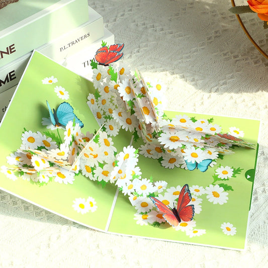 3D floral pop-up card with daisies and butterflies