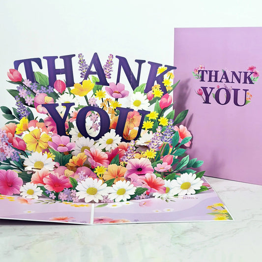 3D Pop Up Thank You Flower Card – Handmade Floral Greeting Card with Envelope for Teacher, Mom, Friend & Appreciation Gifts
