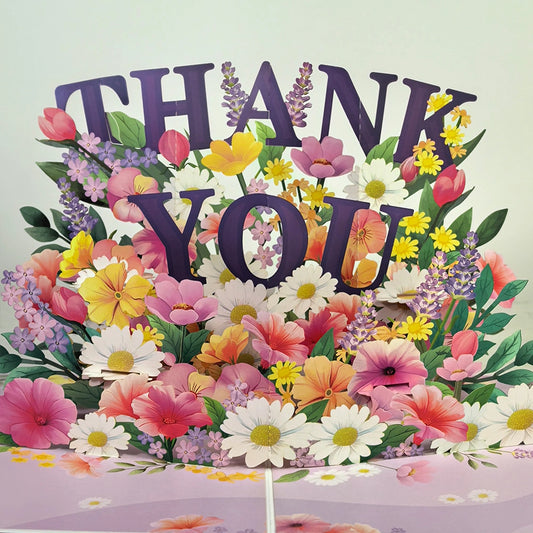3D Pop Up Thank You Flower Card – Handmade Floral Greeting Card with Envelope for Teacher, Mom, Friend & Appreciation Gifts
