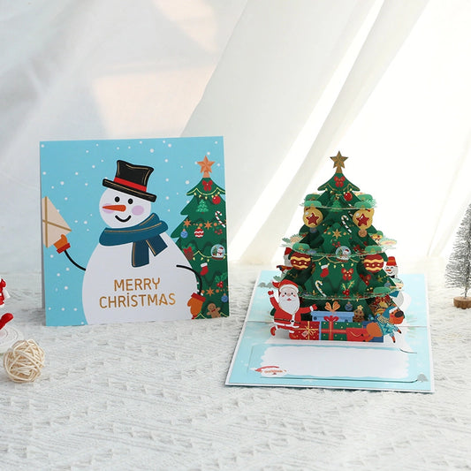 3D Christmas Tree Pop-Up Card – Merry Christmas Greeting Card with Santa & Snowman