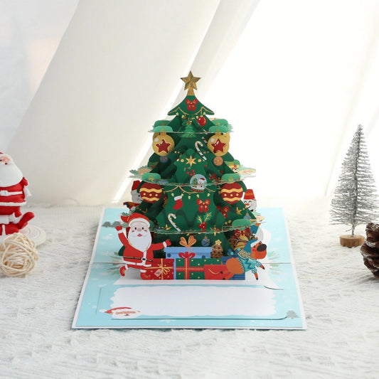 3D Christmas Tree Pop-Up Card – Merry Christmas Greeting Card with Santa & Snowman
