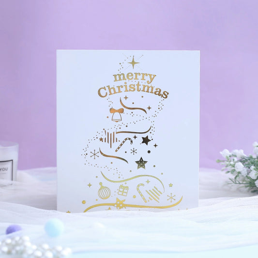 Elegant 3D Pop-Up Christmas Card with white and gold Christmas tree design