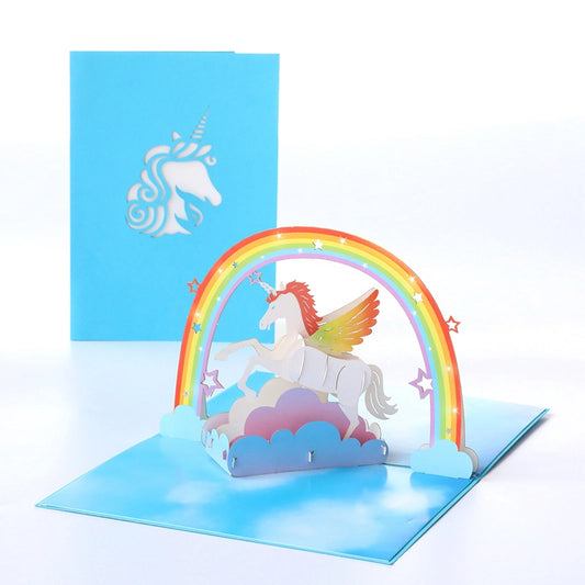 3D unicorn rainbow pop up birthday card opened