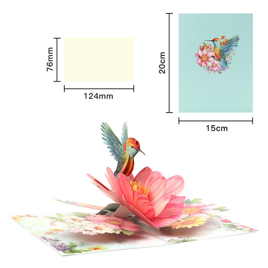 3D Pop-Up Hummingbird Flower Greeting Card | Floral Gift