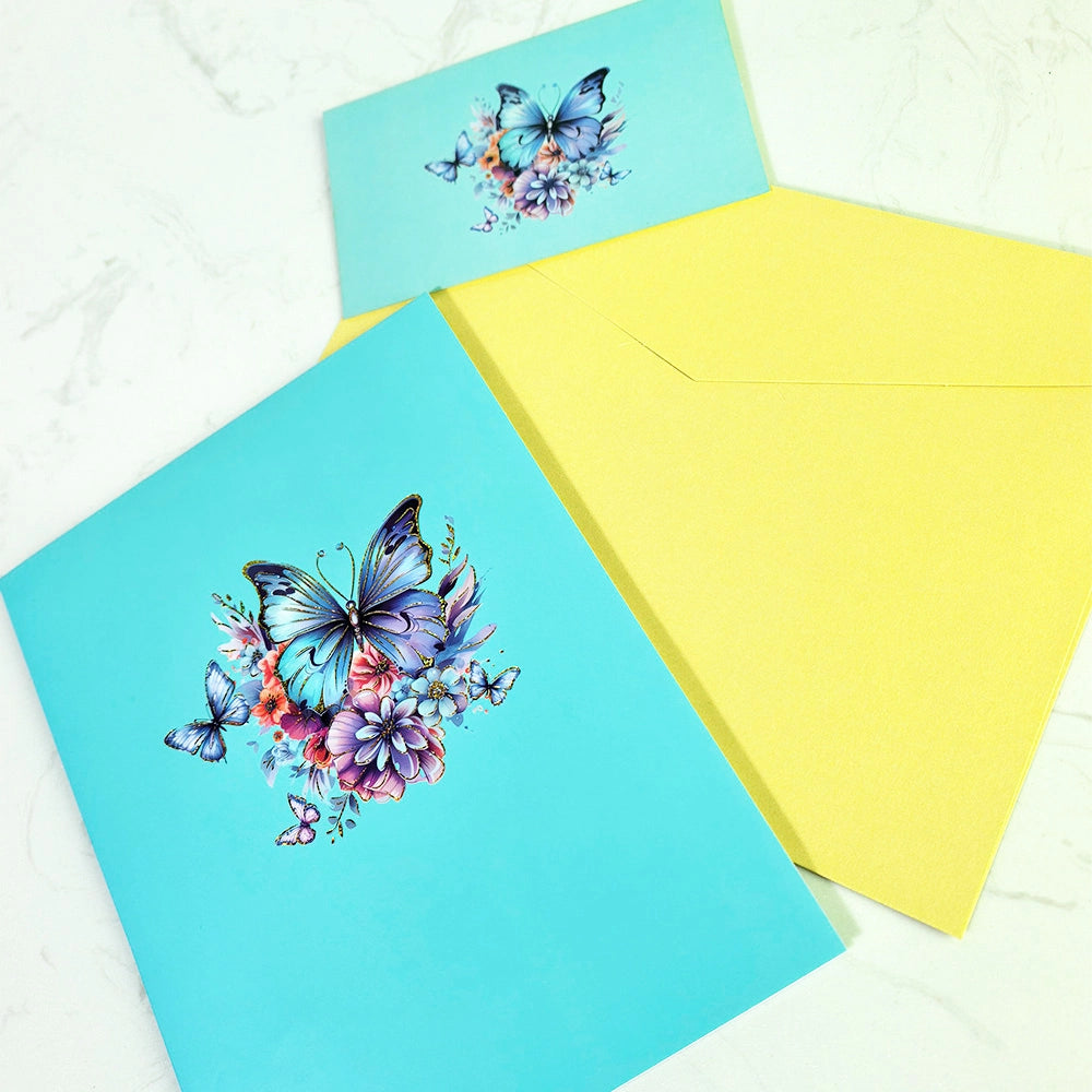 3D butterfly flower pop up card with turquoise envelope