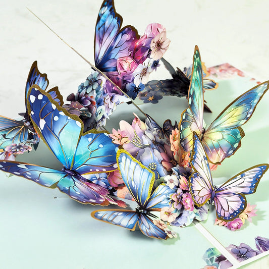Colorful butterfly floral 3D pop up card close up
