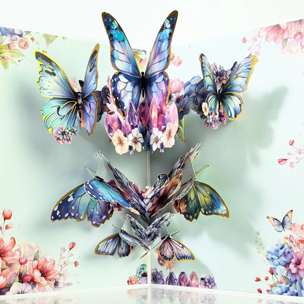 3D butterfly flower bouquet greeting card opened