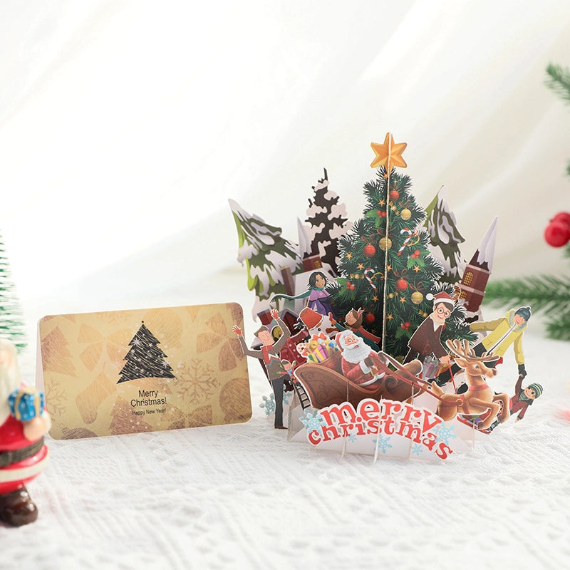 Santa Claus and reindeer 3D Christmas pop-up greeting card