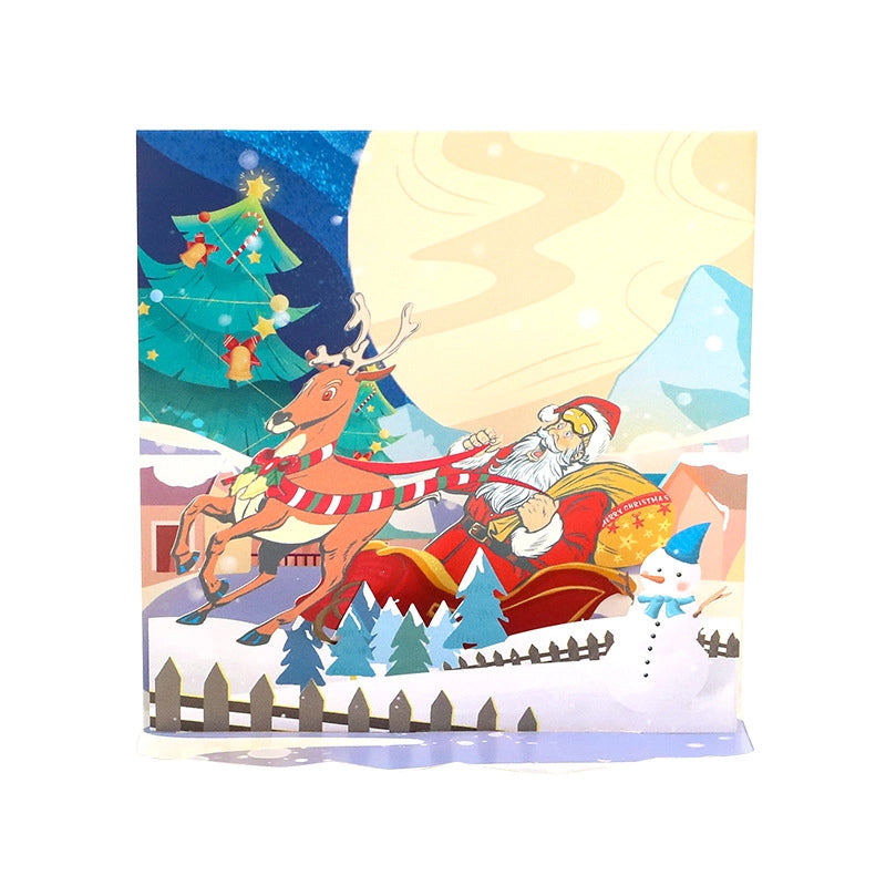 3D Santa Claus and reindeer Christmas card front view