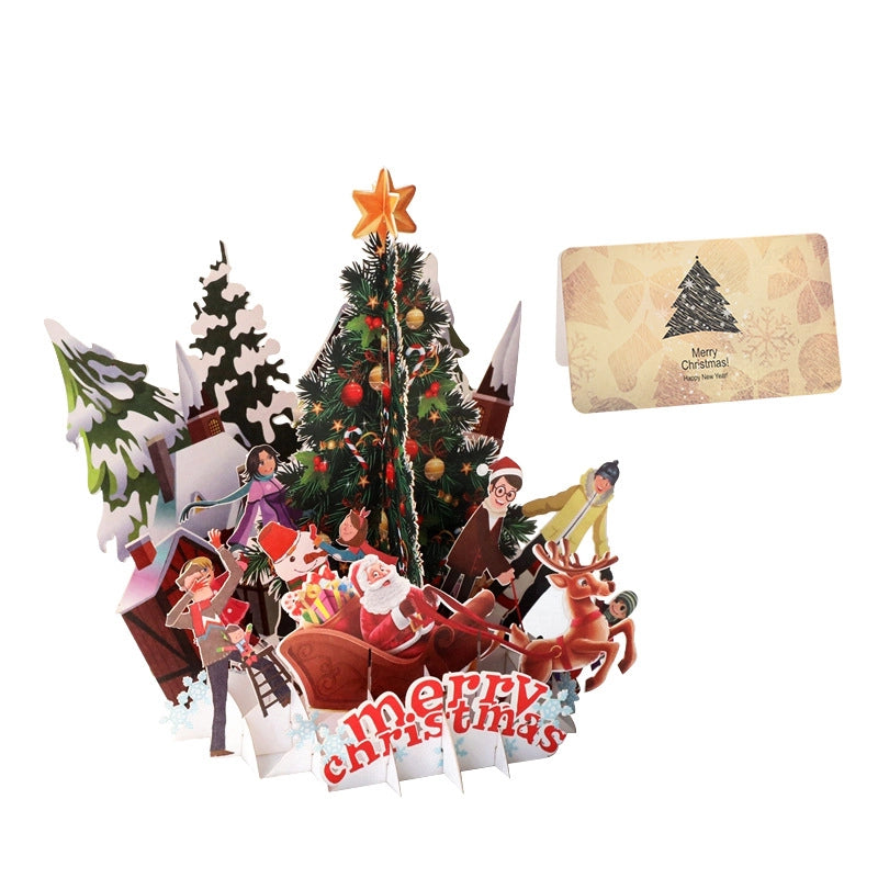 Detailed Santa Christmas sleigh 3D pop-up card with Christmas tree