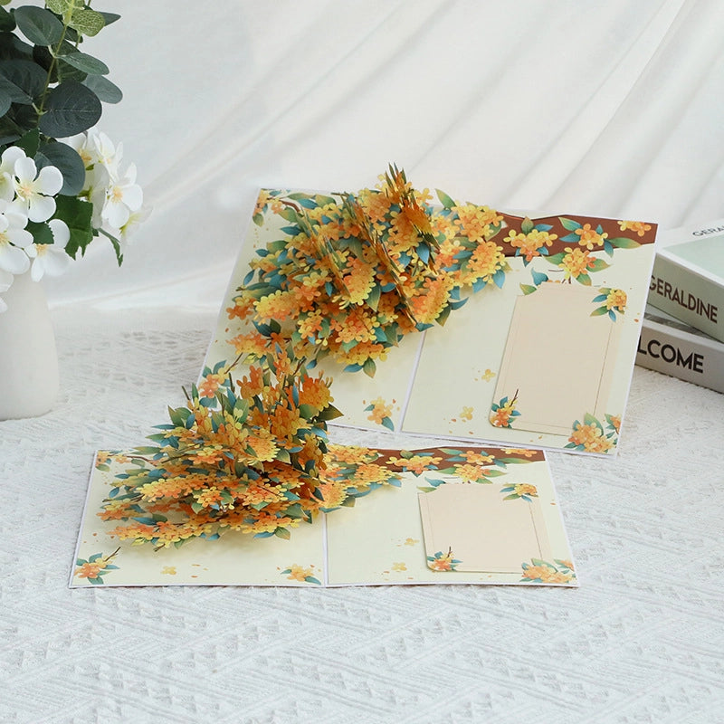 Pink flower bouquet pop-up card with sunflowers lilies and peonies