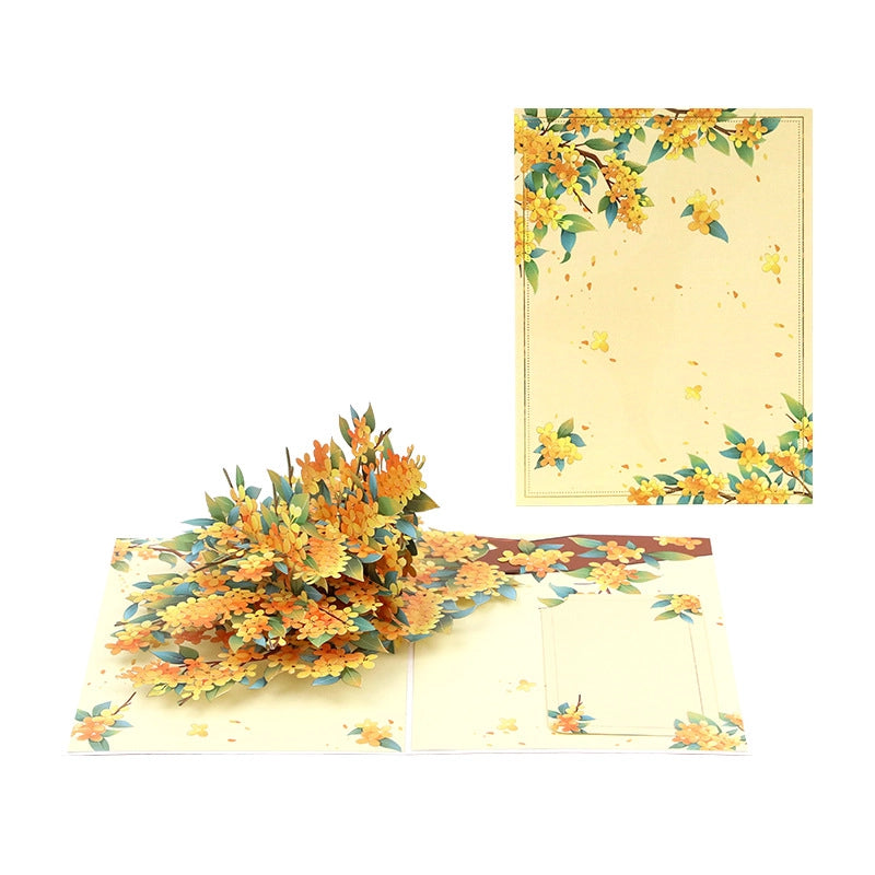 3D paper flower bouquet greeting card displayed open