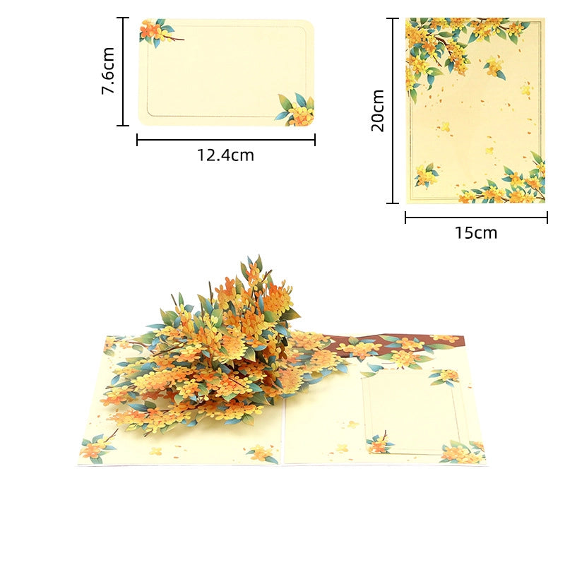 3D flower pop-up card size and message card dimensions
