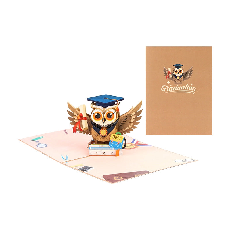 3D graduation card with owl graduate design and greeting envelope
