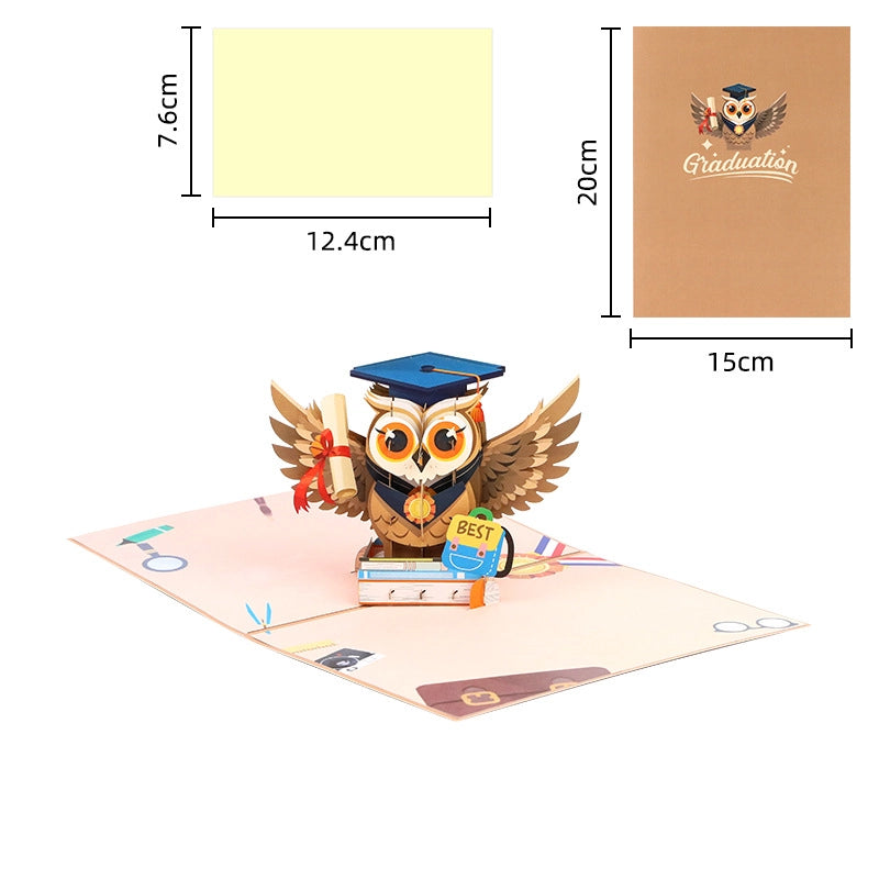 3D graduation owl card size and dimensions