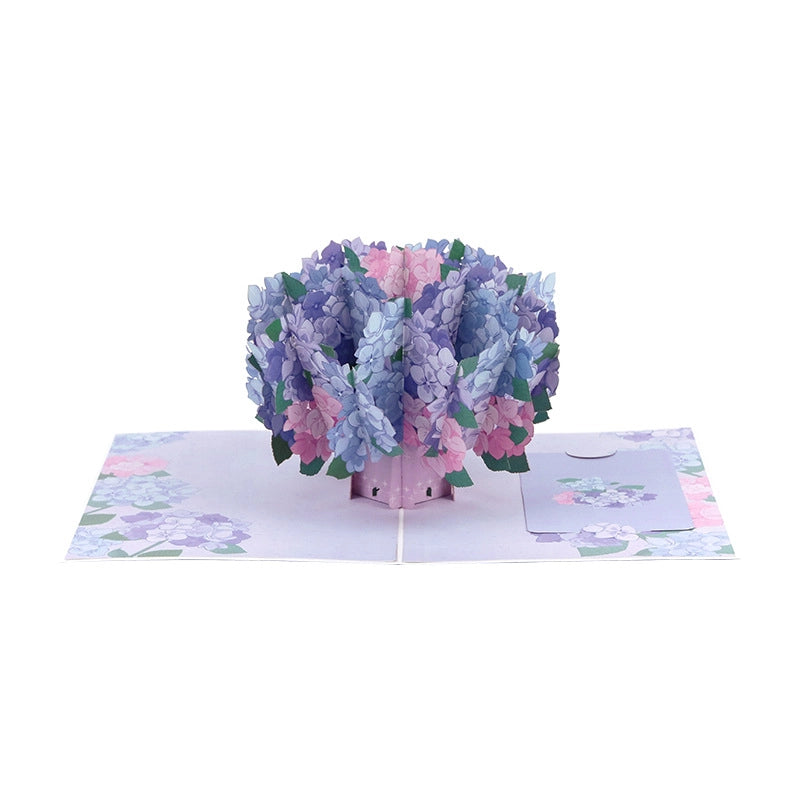 3D hydrangea bouquet pop-up card displayed against a white background