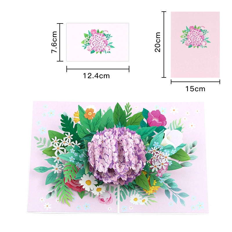 3D hydrangea flower pop-up card size and dimensions