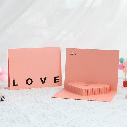 Pink 3D LOVE pop-up card with heart-shaped design