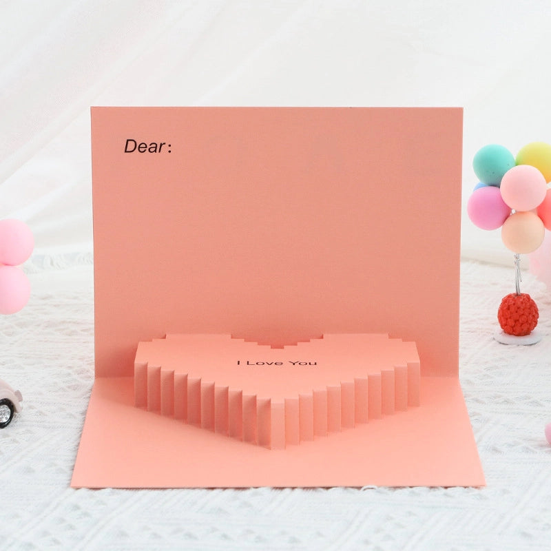 Romantic pink 3D love greeting card opened