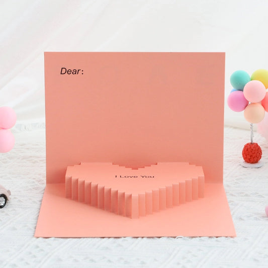 Romantic pink 3D love greeting card opened
