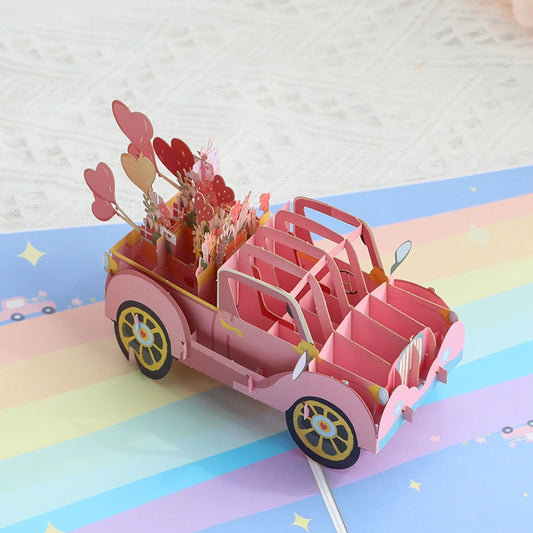 Romantic 3D love car greeting card opened from side view