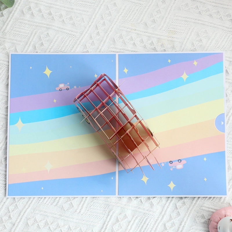 Detailed 3D pink love car pop-up card design