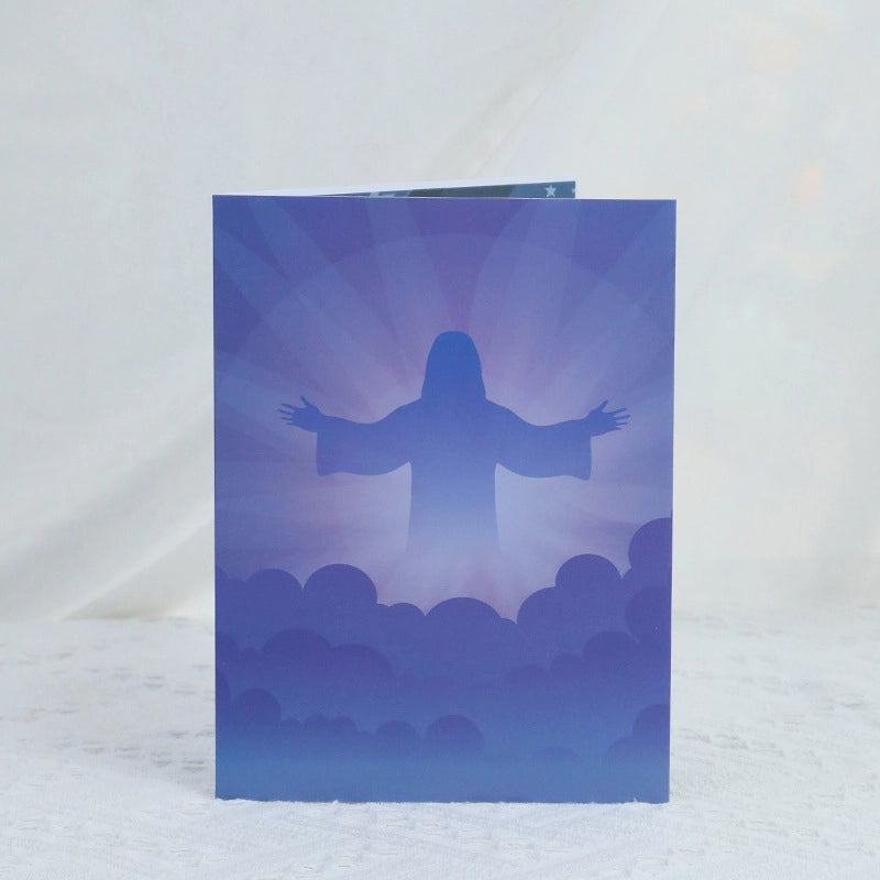 Back of 3D Christian Christmas pop-up card with religious silhouette design