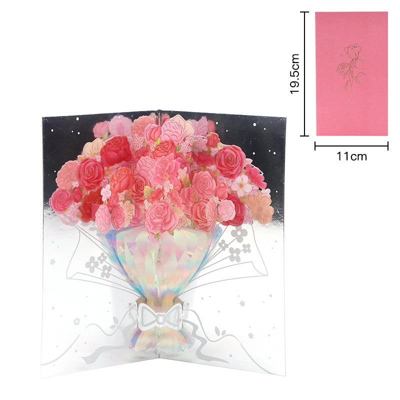 3D pink rose bouquet card and envelope dimensions