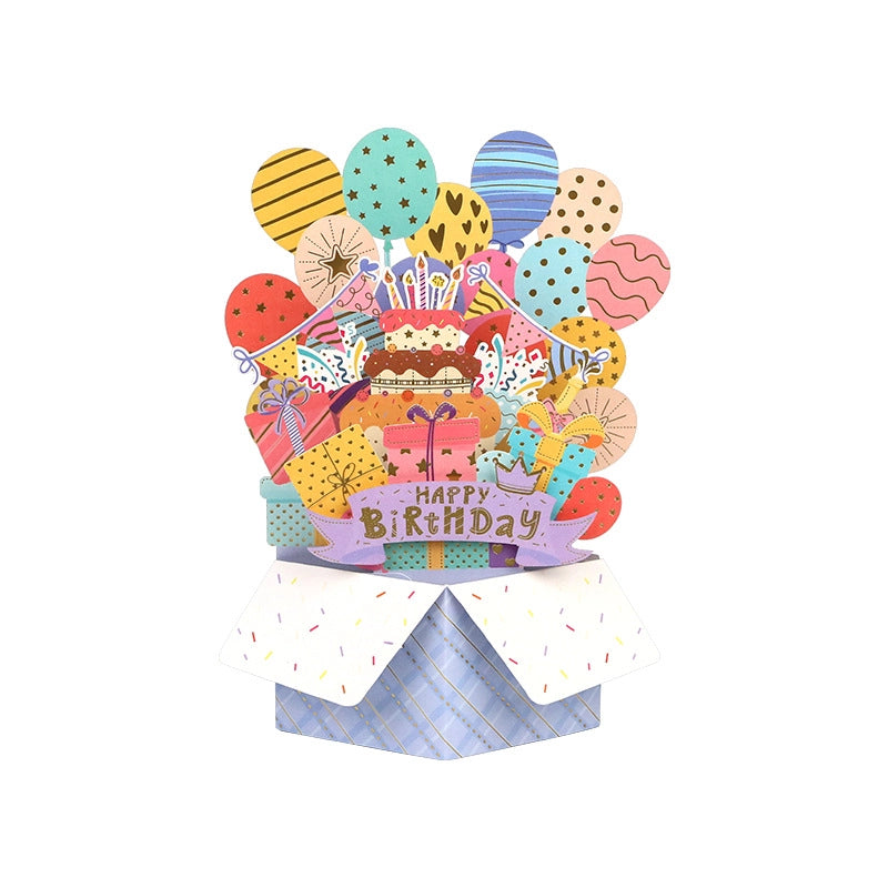 Happy Birthday 3D pop-up card with balloons and presents