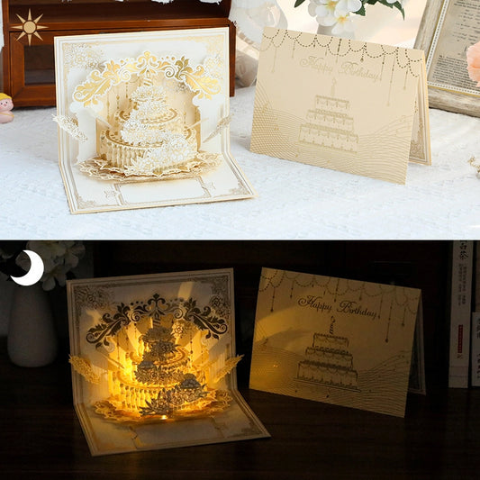 3D Pop-Up Birthday Cake Card with LED Light