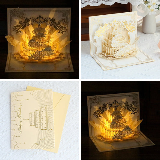 3D Pop-Up Birthday Cake Card with LED Light