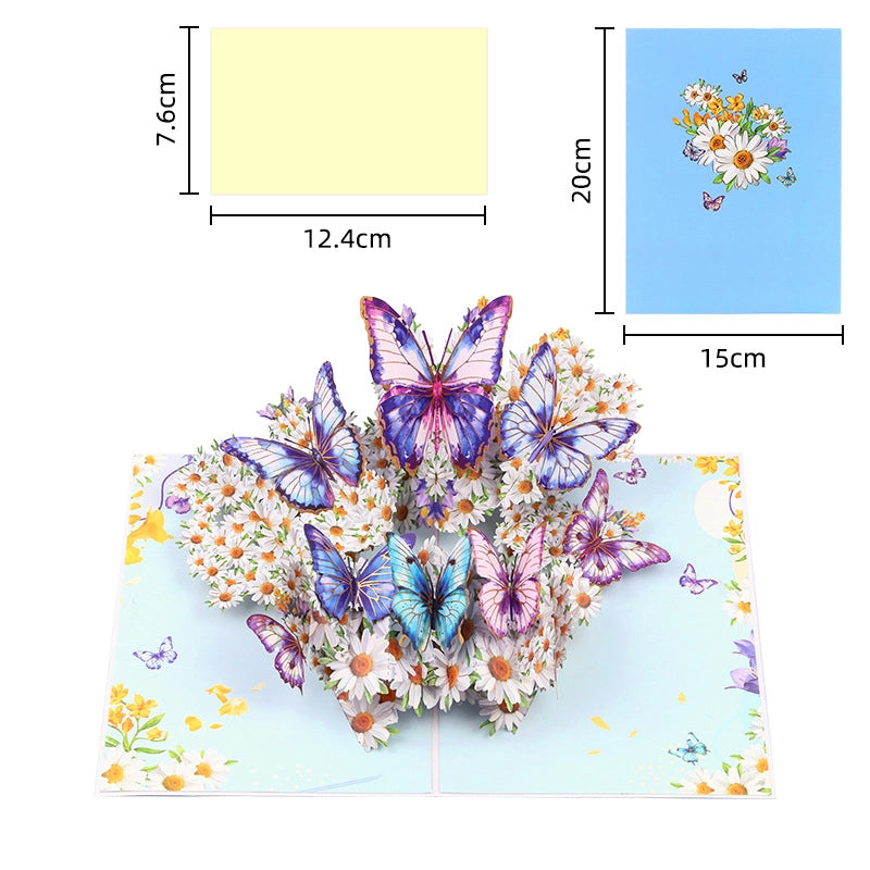 Dimension diagram showing the card is 15cm x 20cm closed and expands into a large 3D display
