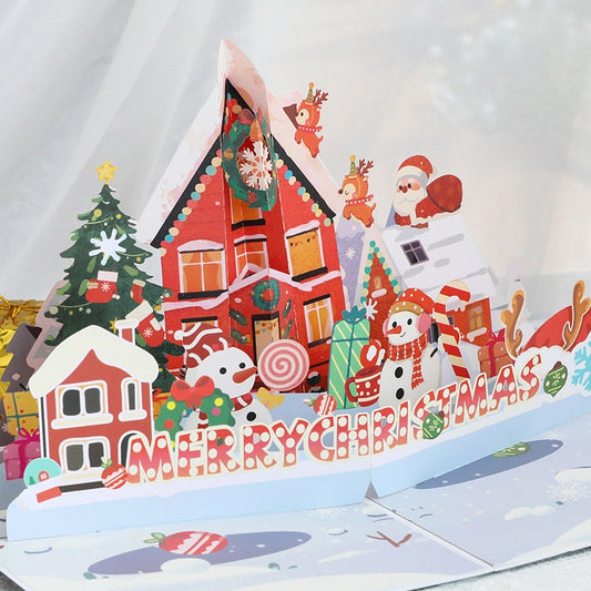 3D Christmas Pop-Up Card with Santa Claus, Snowman, Reindeer and Christmas Tree