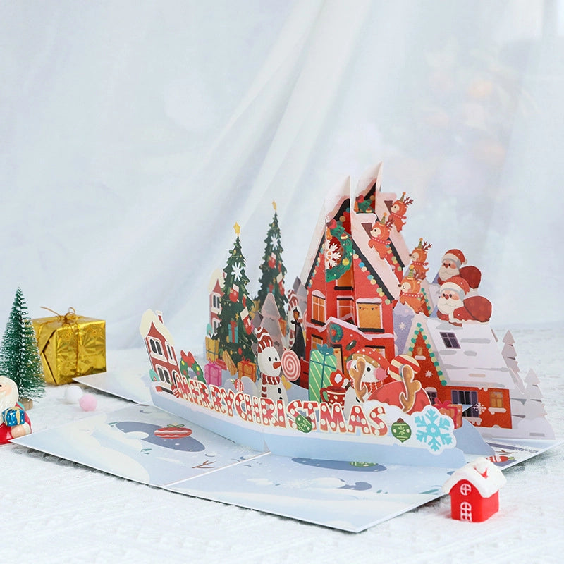 Christmas 3D Pop-Up Greeting Card with Santa and Festive Holiday Village