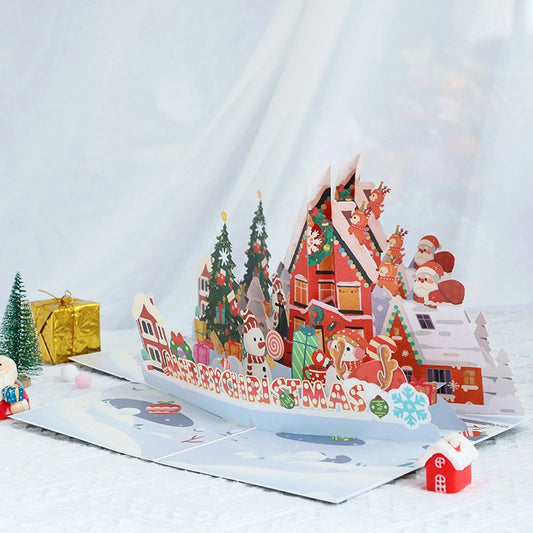 Christmas 3D Pop-Up Greeting Card with Santa and Festive Holiday Village
