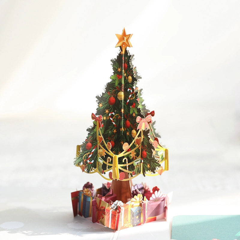 3D Christmas tree greeting card displayed as a festive holiday decoration