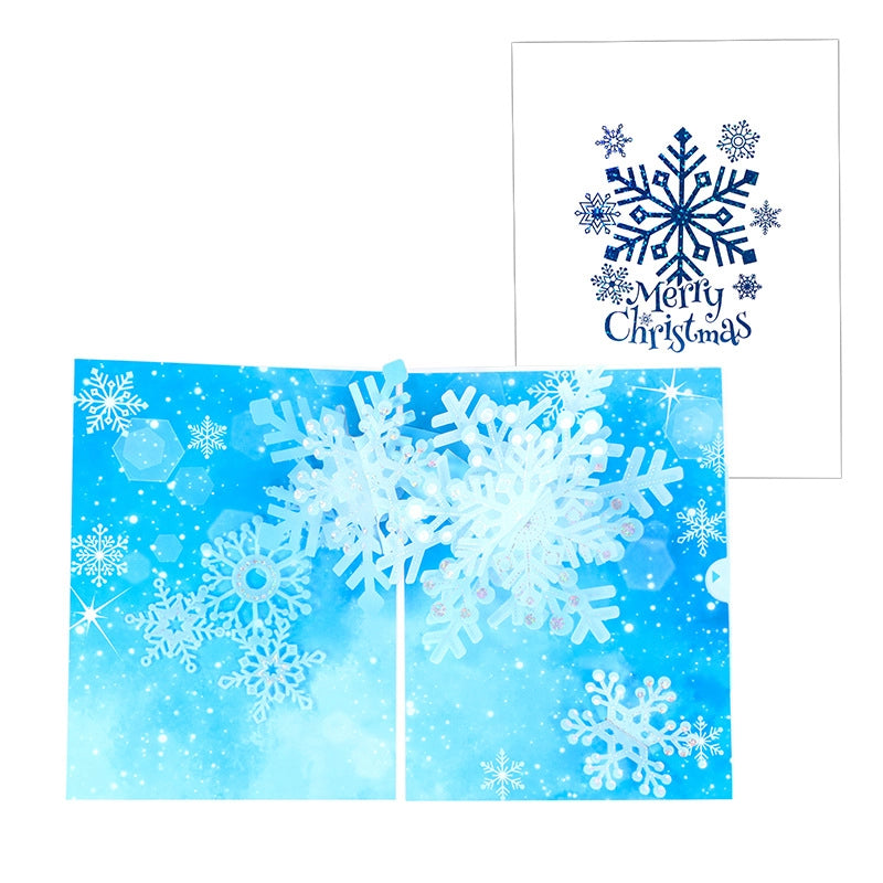 Blue winter snowflake pop-up greeting card with envelope