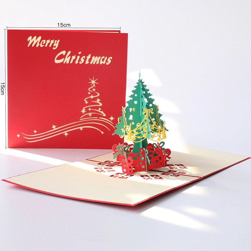 Detailed 3D Christmas tree pop-up card with ornaments, ribbons and gifts