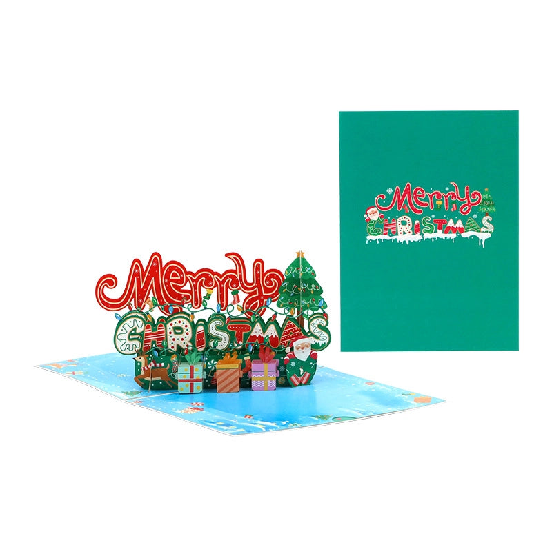 3D pop-up Christmas greeting card displayed open