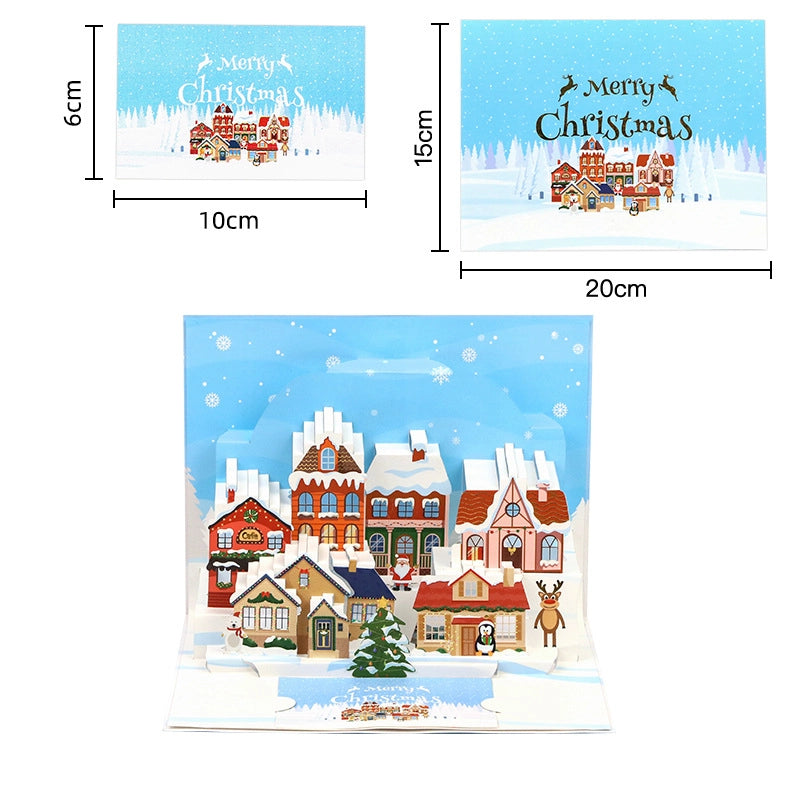 Merry Christmas 3D pop up card with winter village design