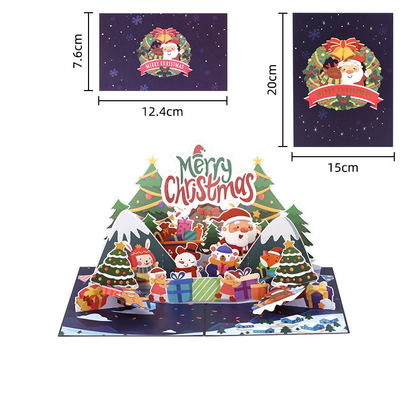 3D Christmas card size and packaging with Santa Claus and Christmas tree pop-up design