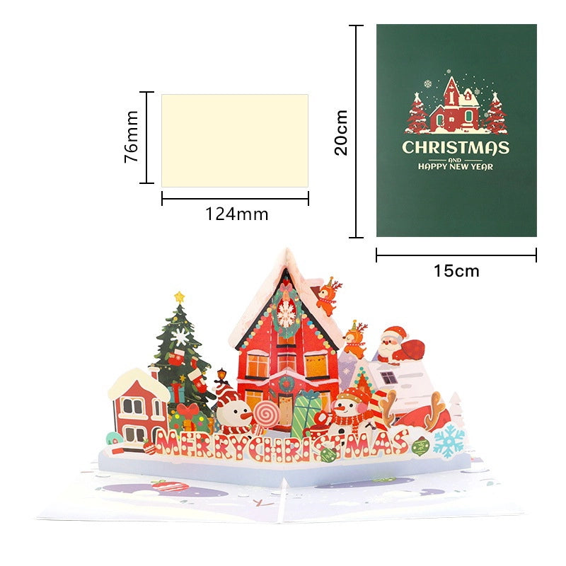 Christmas and Happy New Year 3D Pop-Up Card with Festive Holiday Village