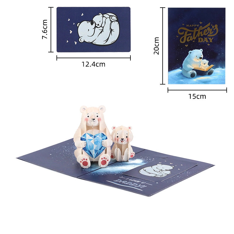 Polar bear Father's Day pop-up card size and dimensions